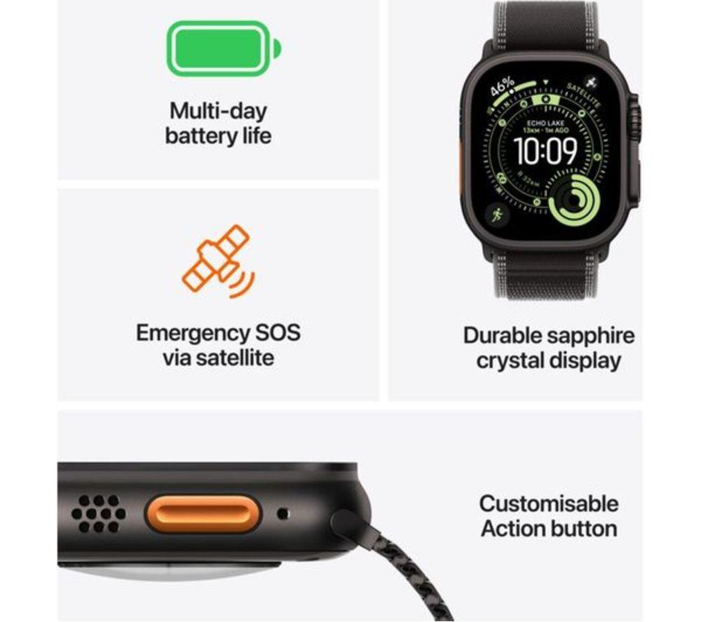 APPLE Refurbished Watch Ultra 3 Cellular - 49 mm Black Titanium Case with Black Trail Loop, M/L (Excellent Condition) image number 7 of 8