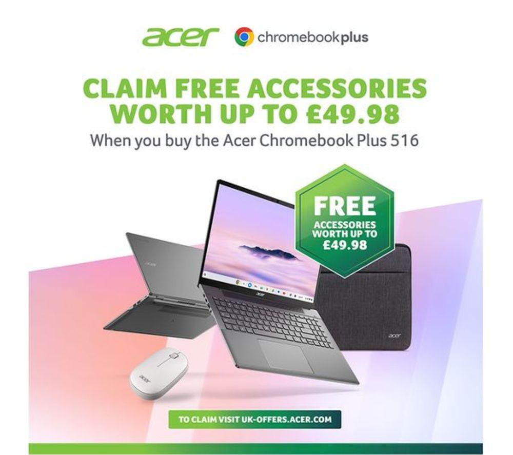 ACER 516 16" Refurbished Chromebook Plus - Intel&reg; Core&trade; i5, 256 GB SSD, Grey (Very Good Condition) image number 8 of 17