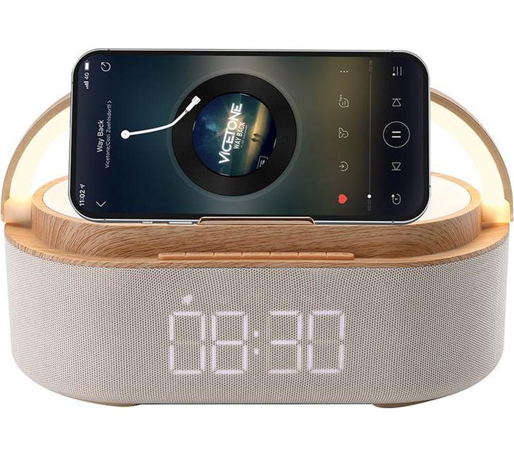 RED5 T309 Wireless Charging Alarm Clock Speaker - Beige & Brown image number 2 of 5