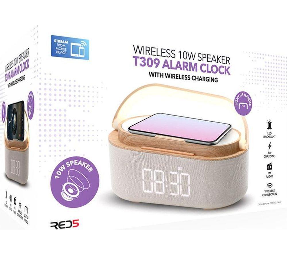 RED5 T309 Wireless Charging Alarm Clock Speaker - Beige & Brown image number 4 of 5