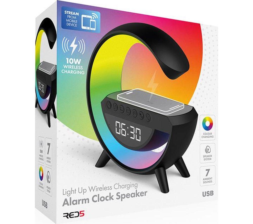 RED5 Light Up Wireless Charging Alarm Clock Speaker - Black image number 2 of 10