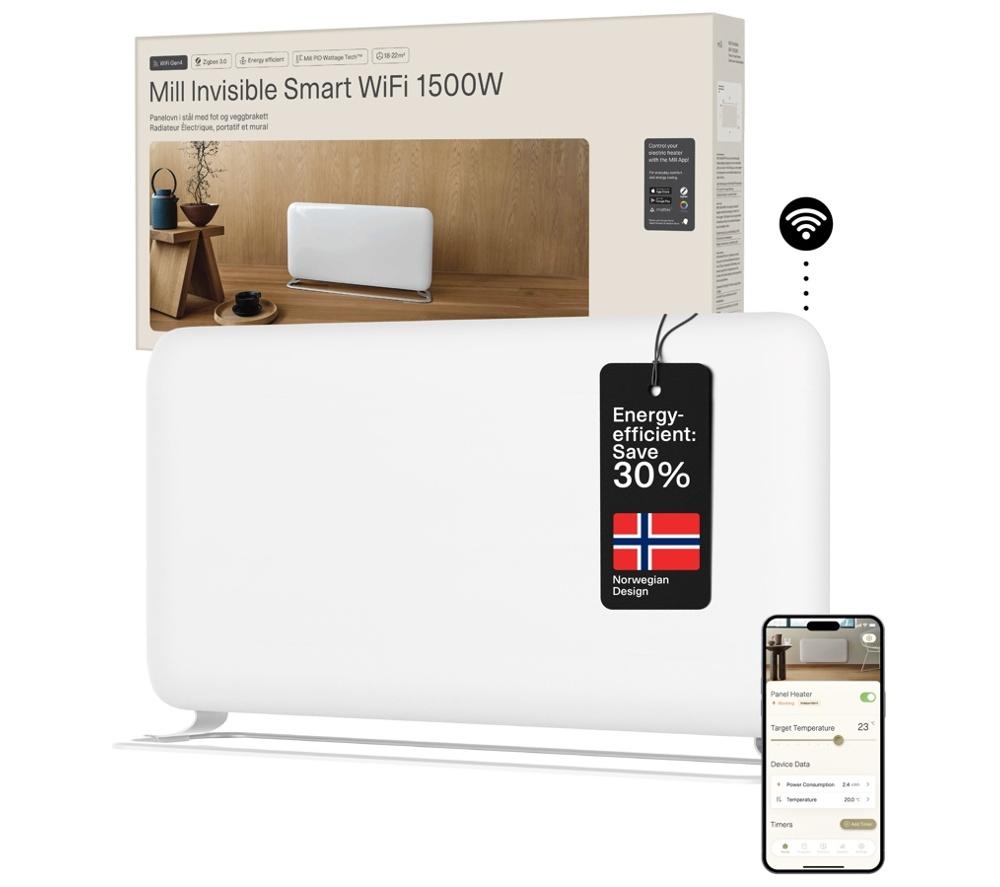 MILL Invisible PA1500WIFI4A 1500 W Gen 4 Smart WiFi Panel Heater - White image number 3 of 9