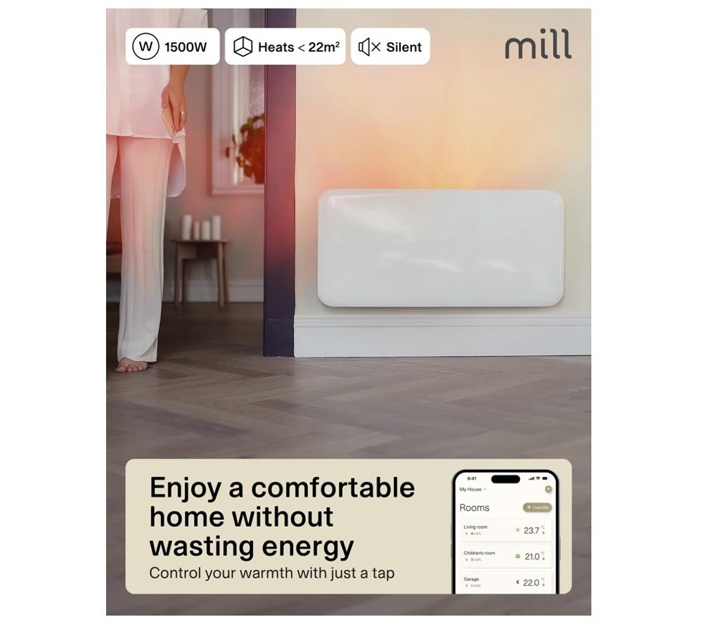 MILL Invisible PA1500WIFI4A 1500 W Gen 4 Smart WiFi Panel Heater - White image number 4 of 9