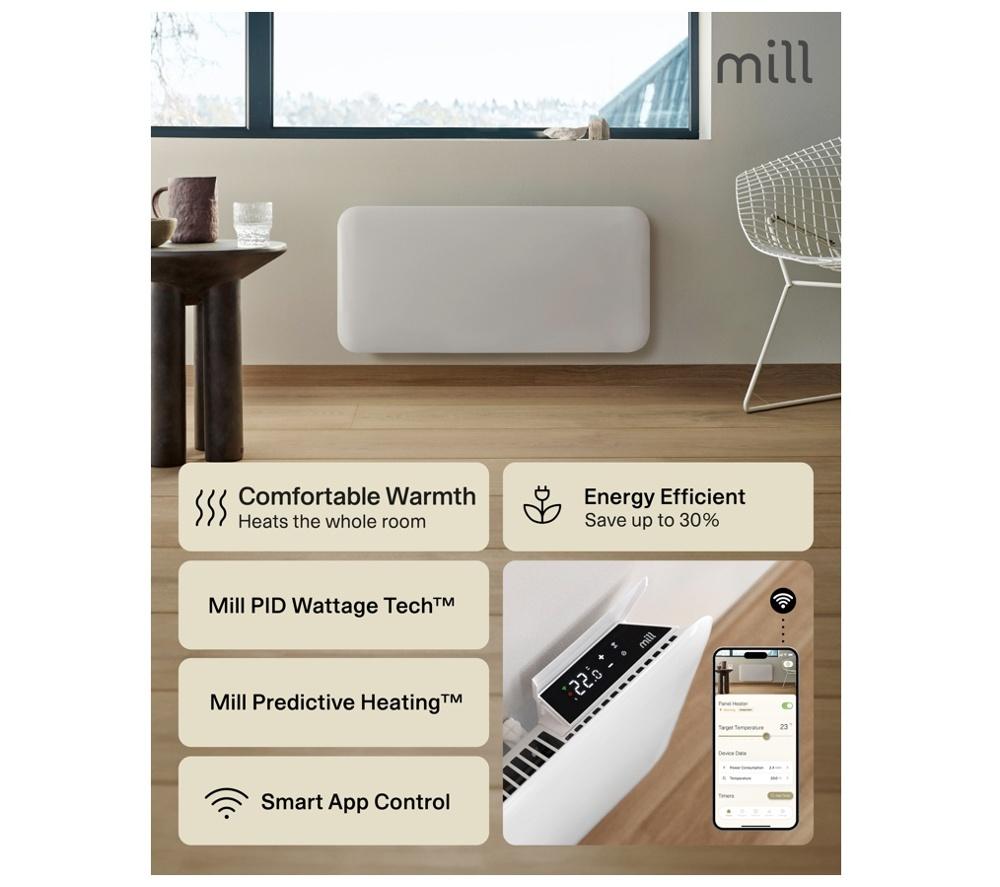 MILL Invisible PA1500WIFI4A 1500 W Gen 4 Smart WiFi Panel Heater - White image number 5 of 9