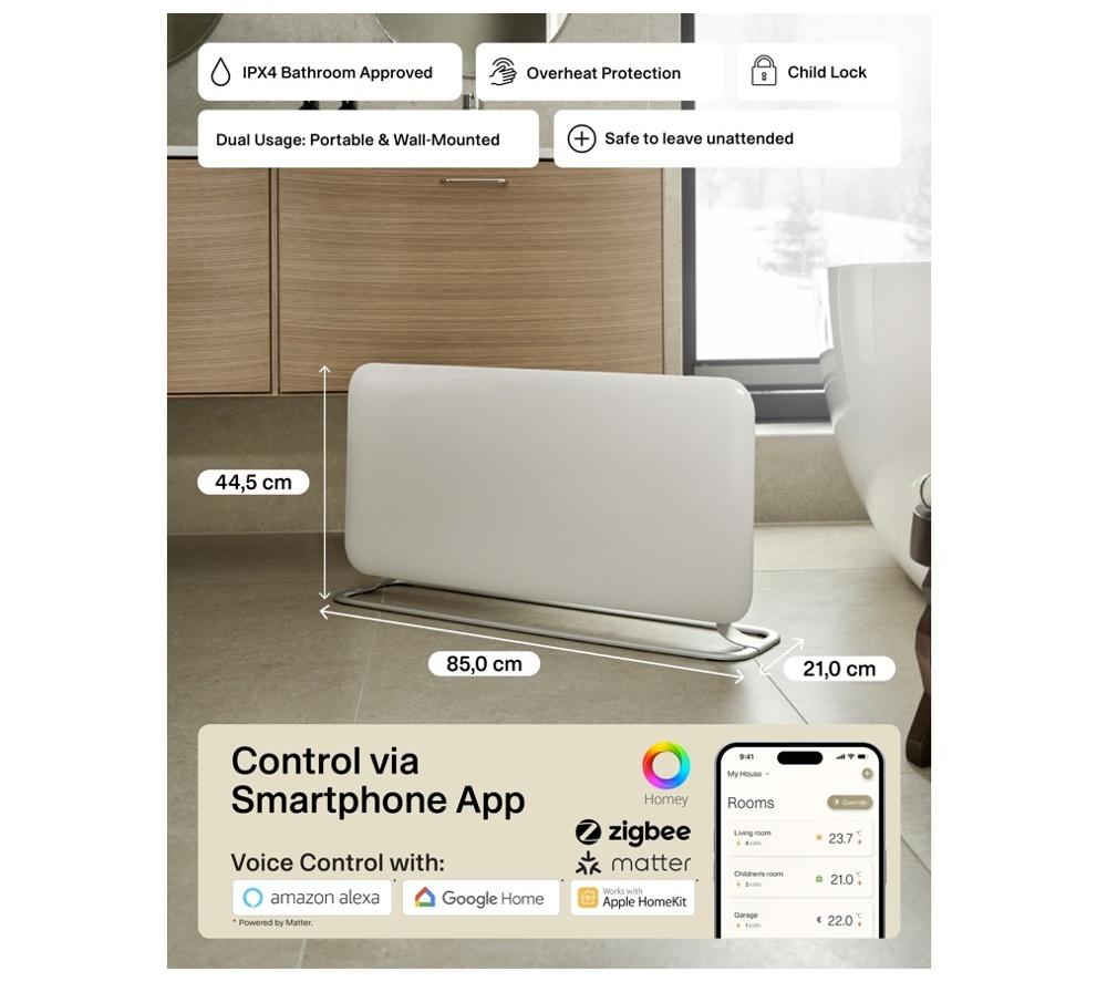 MILL Invisible PA1500WIFI4A 1500 W Gen 4 Smart WiFi Panel Heater - White image number 6 of 9