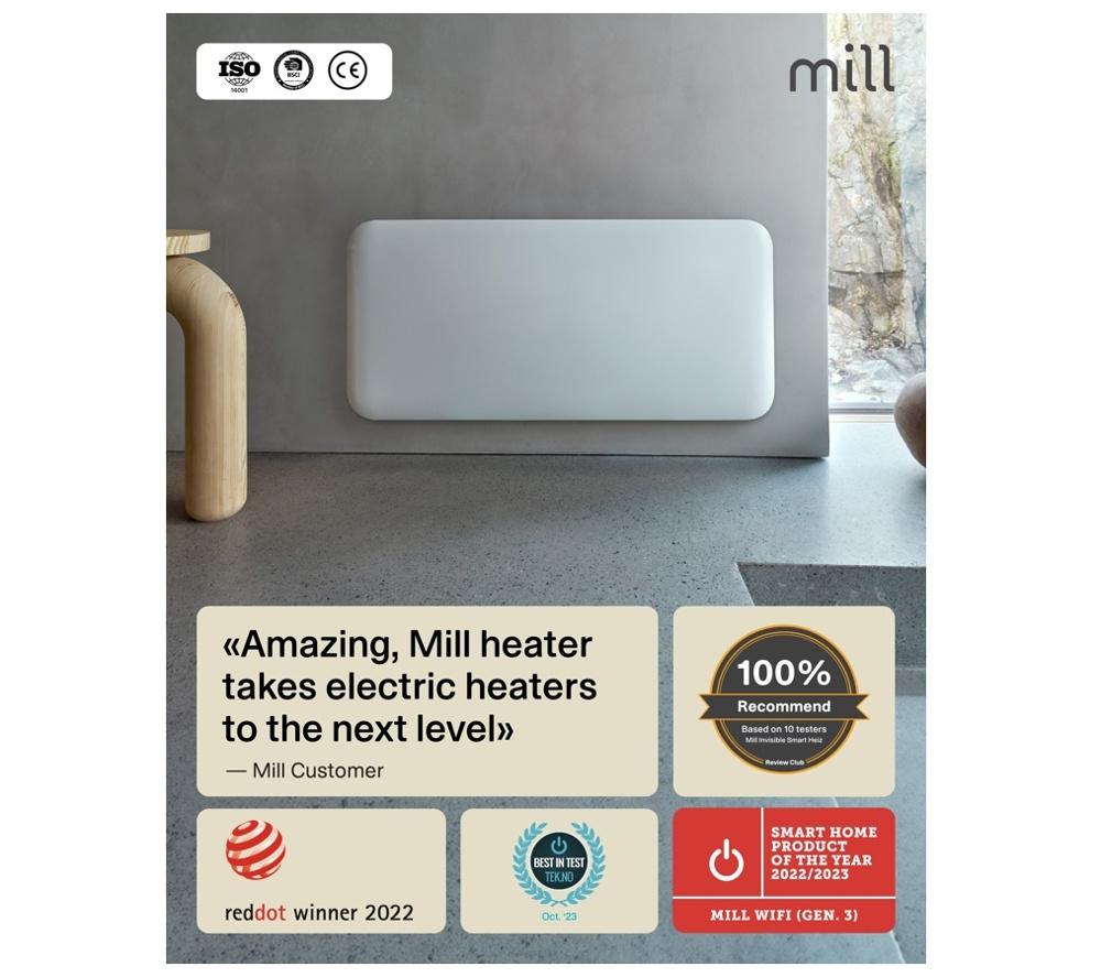 MILL Invisible PA1500WIFI4A 1500 W Gen 4 Smart WiFi Panel Heater - White image number 7 of 9
