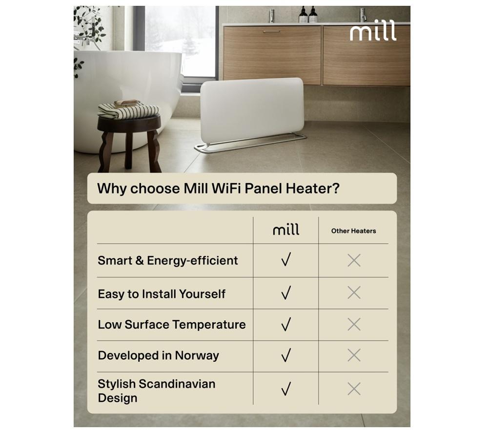 MILL Invisible PA1500WIFI4A 1500 W Gen 4 Smart WiFi Panel Heater - White image number 8 of 9