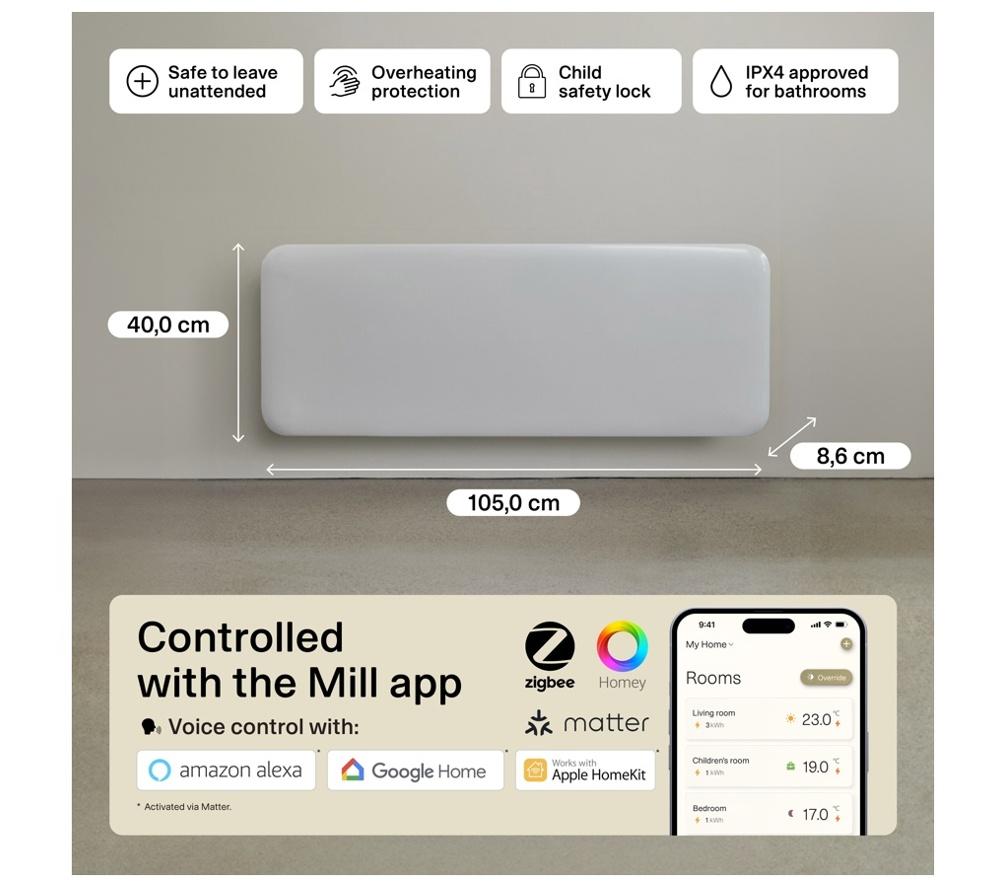 MILL Invisible Smart WiFi Panel Heater - White image number 3 of 7