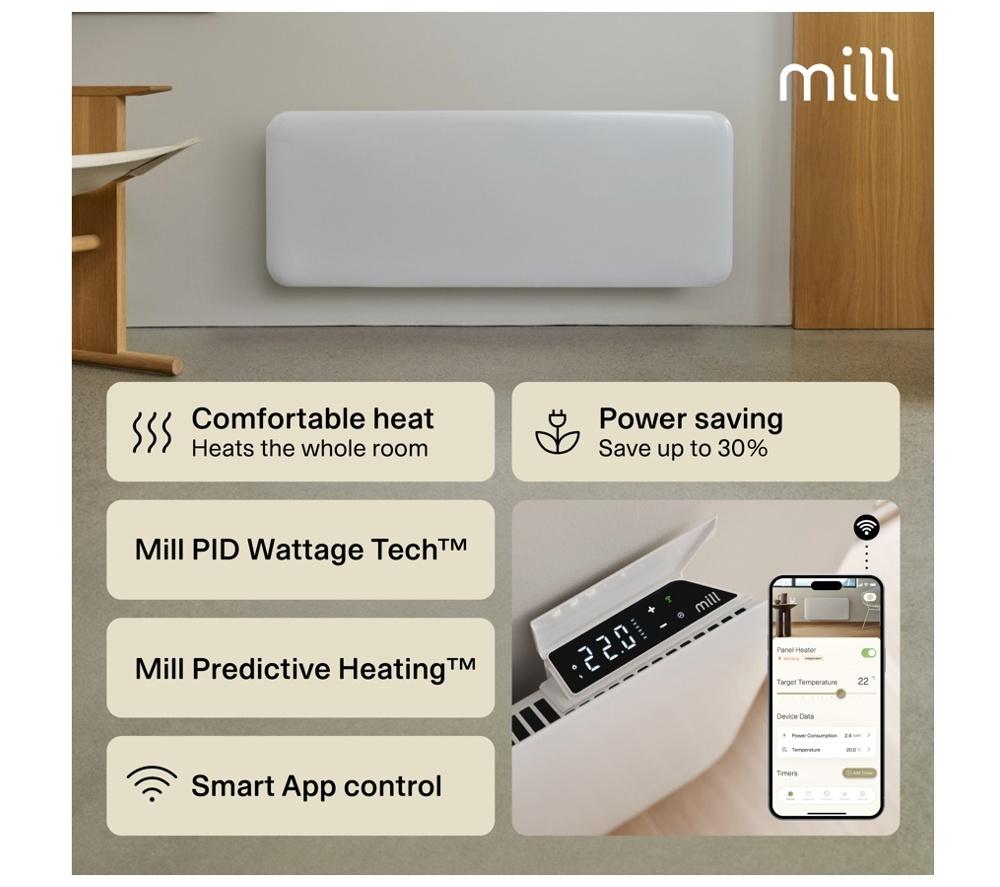 MILL Invisible Smart WiFi Panel Heater - White image number 6 of 7
