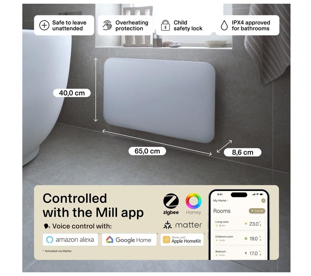 MILL Invisible PA700WIFI4 Smart WiFi Panel Heater - White image number 3 of 7