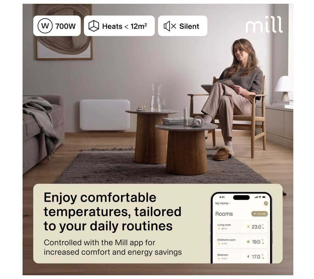 MILL Invisible PA700WIFI4 Smart WiFi Panel Heater - White image number 4 of 7