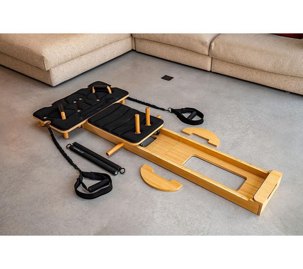 GYMPROLUXE Portable Pilates Reformer Machine - Black & Natural Wood image number 2 of 16