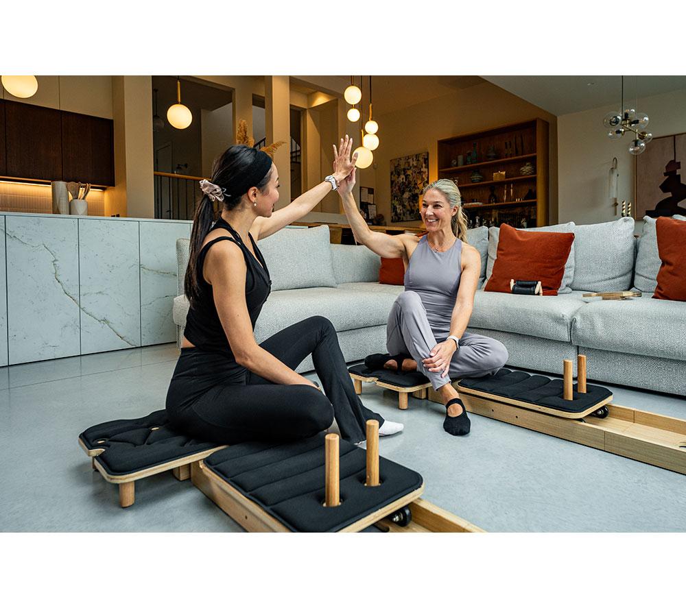 GYMPROLUXE Portable Pilates Reformer Machine - Black & Natural Wood image number 5 of 16