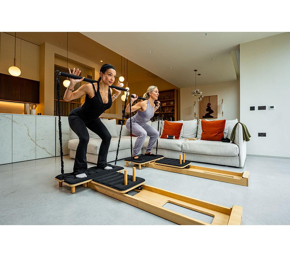 GYMPROLUXE Portable Pilates Reformer Machine - Black & Natural Wood image number 6 of 16