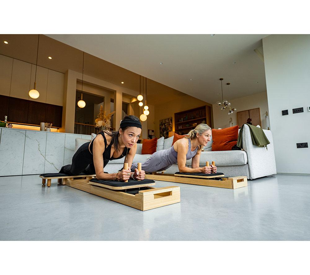 GYMPROLUXE Portable Pilates Reformer Machine - Black & Natural Wood image number 11 of 16