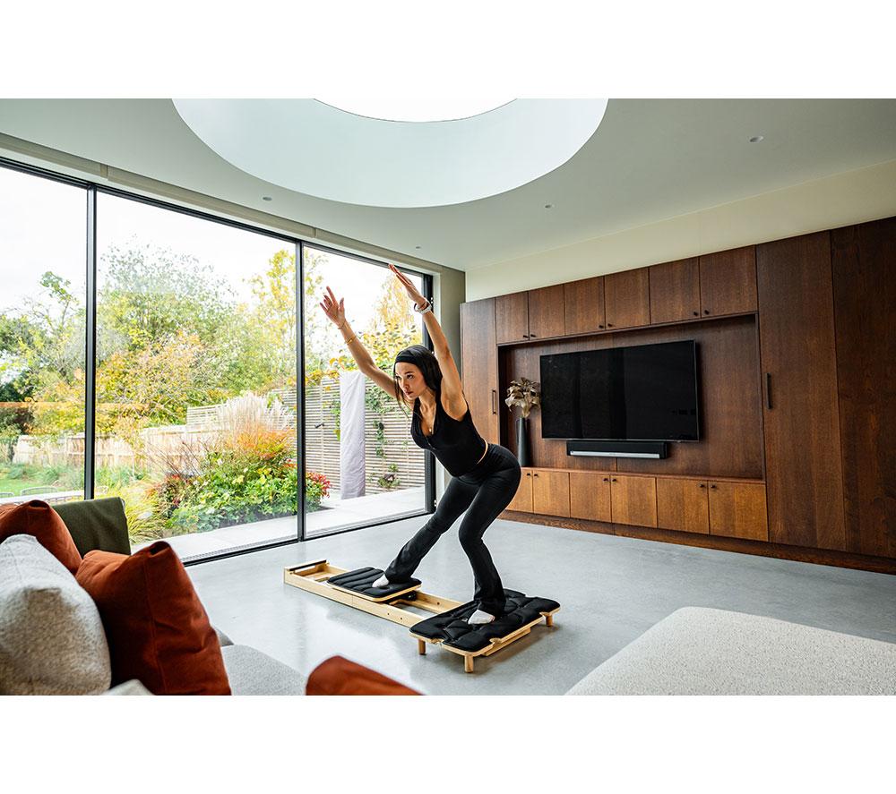 GYMPROLUXE Portable Pilates Reformer Machine - Black & Natural Wood image number 12 of 16