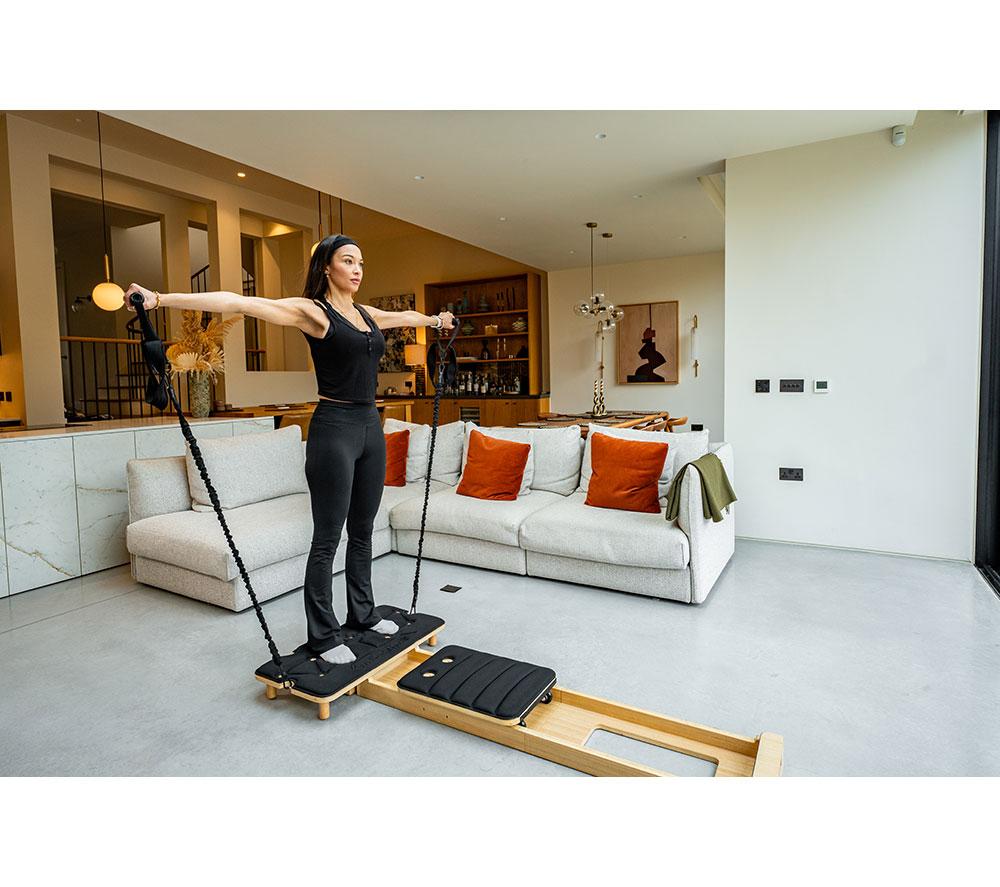 GYMPROLUXE Portable Pilates Reformer Machine - Black & Natural Wood image number 13 of 16