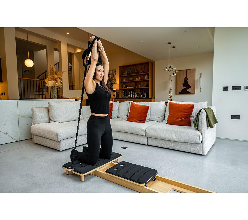 GYMPROLUXE Portable Pilates Reformer Machine - Black & Natural Wood image number 14 of 16