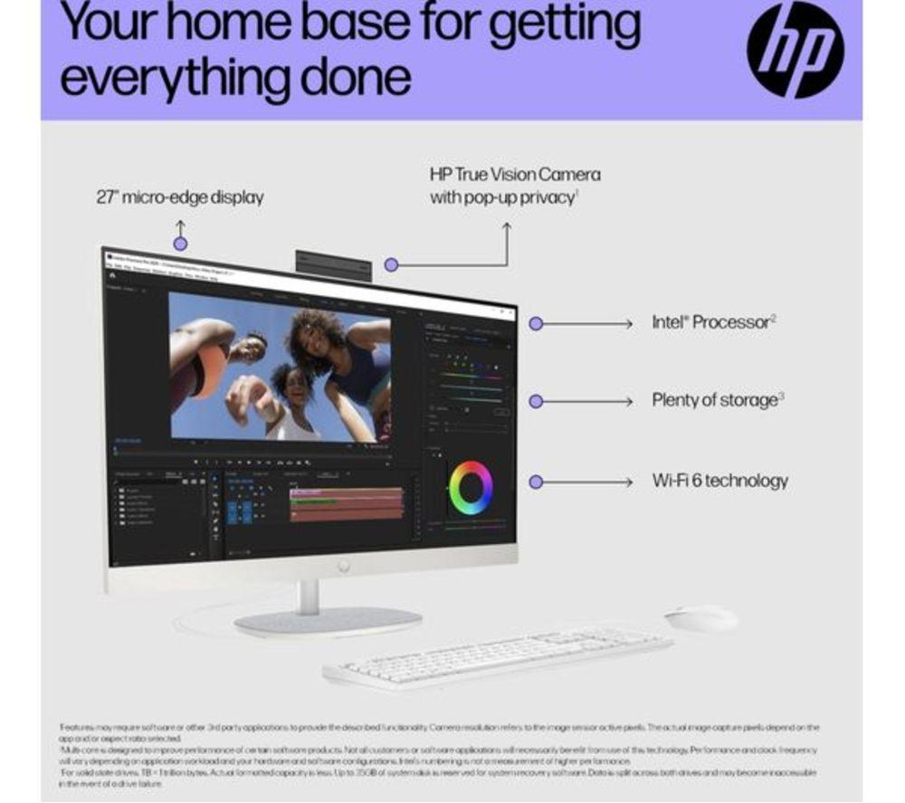 HP 27-cr0048na 27" Refurbished All-in-One PC - Intel&reg; Core&trade; i7, 1 TB SSD, White (Excellent Condition) image number 4 of 10