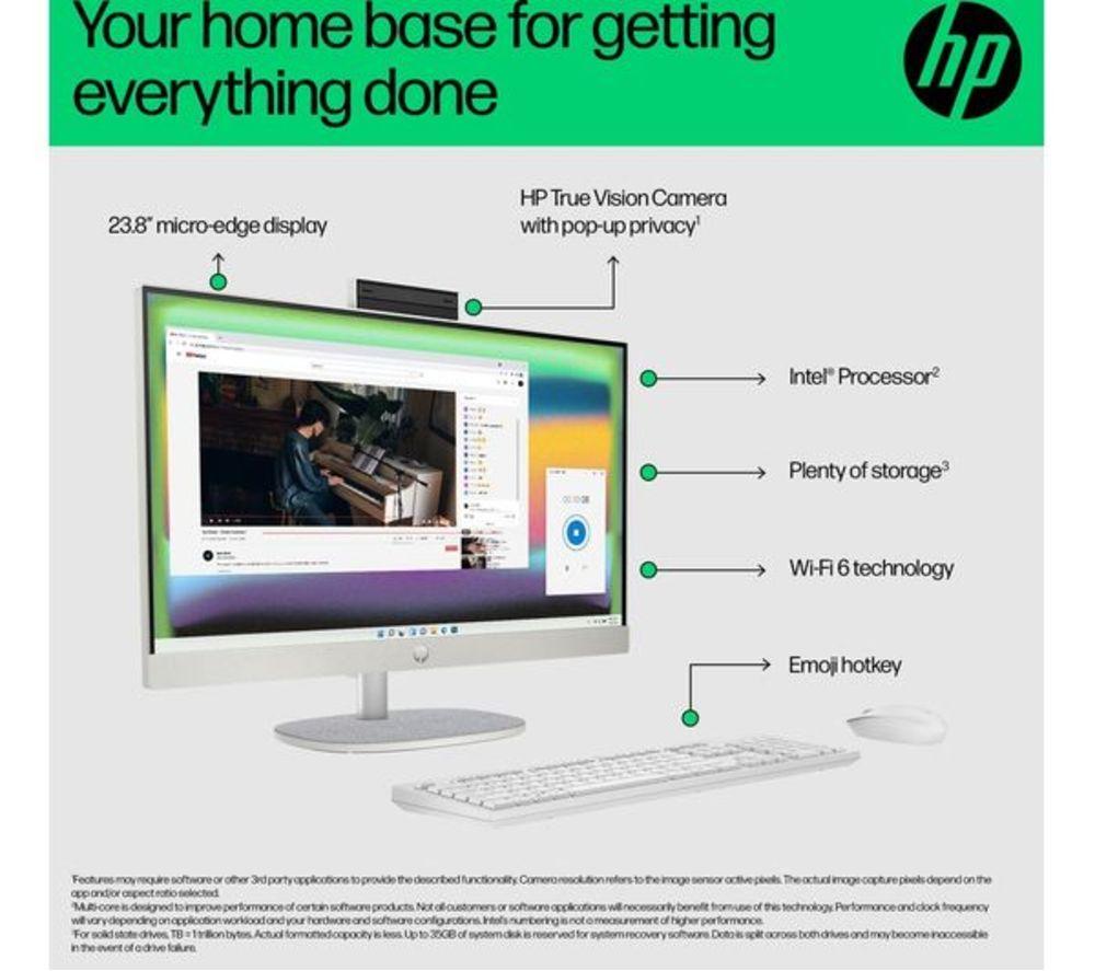 HP 24-cr0058na 23.8" Refurbished All-in-One PC - Intel&reg; Core&trade; i3, 512 GB SSD, Shell White (Excellent Condition) image number 5 of 28