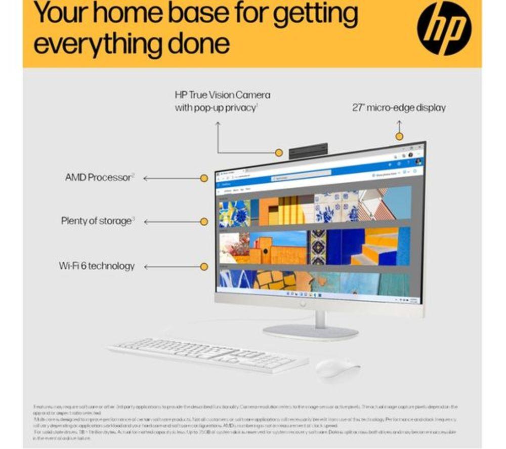 HP 27-cr0051na 27" Refurbished All-in-One PC - AMD Ryzen 7, 1 TB SSD, White (Very Good Condition) image number 12 of 24