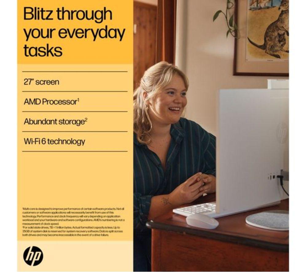 HP 27-cr0051na 27" Refurbished All-in-One PC - AMD Ryzen 7, 1 TB SSD, White (Very Good Condition) image number 13 of 24
