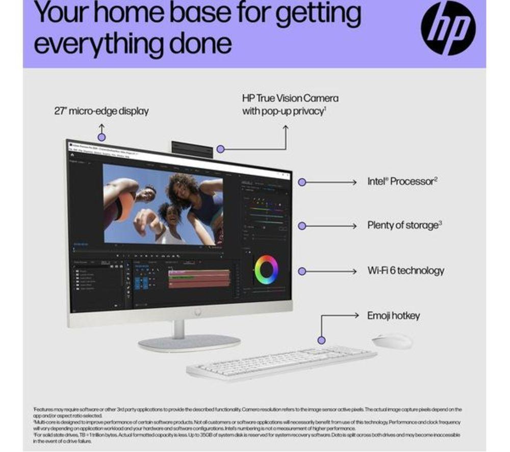 HP 27-cr0046na 27"Refurbished All-in-One PC - Intel&reg; Core&trade; i5, 1 TB SSD, White (Very Good Condition) image number 3 of 6