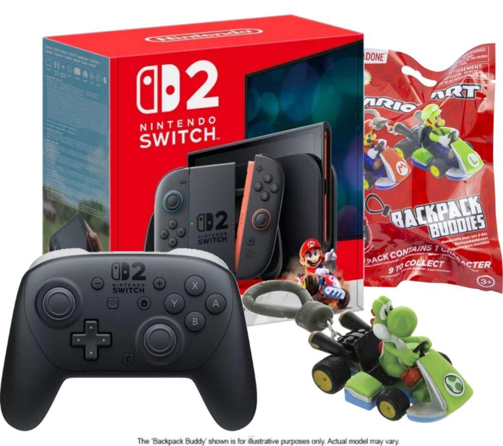 NINTENDO Switch 2 & Mario Kart World, Backpack Buddies and Switch 2 Pro Controller Bundle
