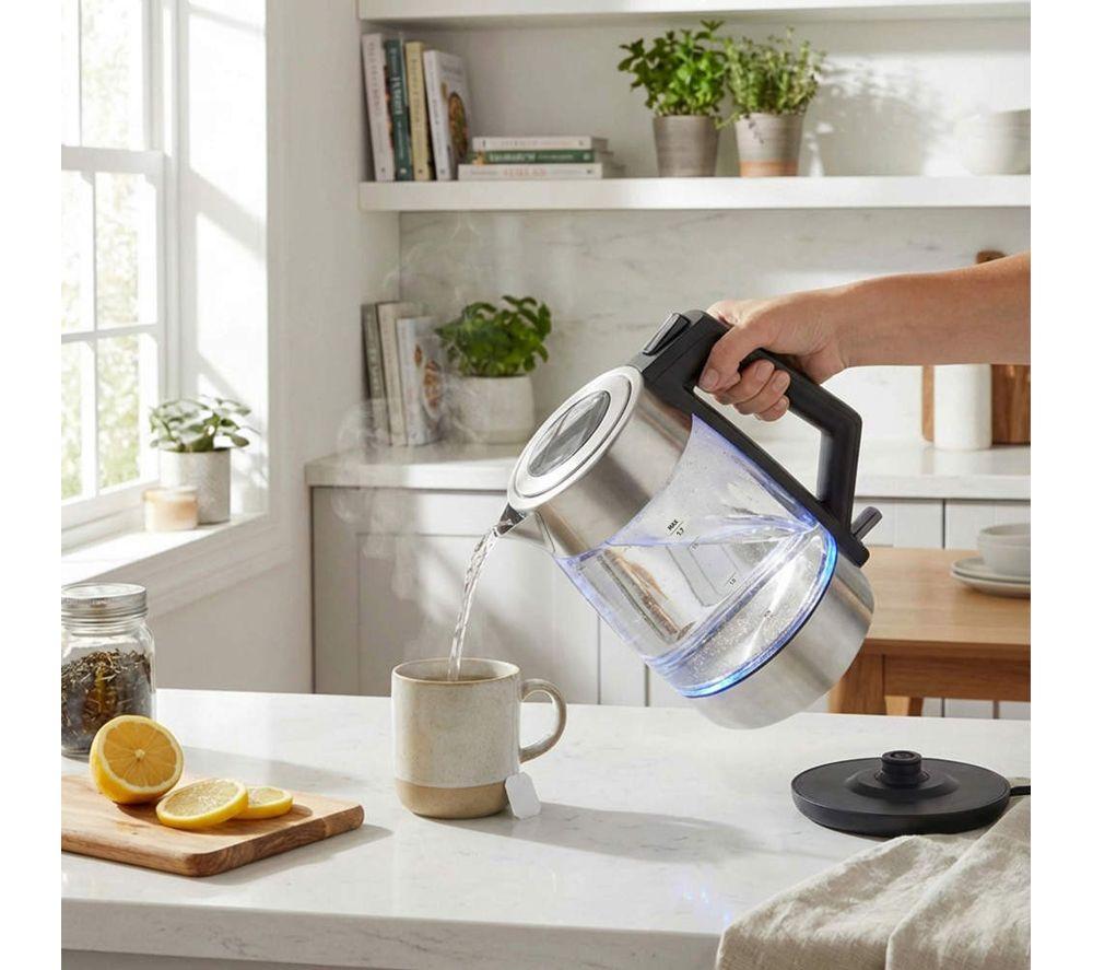 SALTER EK6735 Colour Changing Glass Kettle &ndash; Black & Silver image number 3 of 7