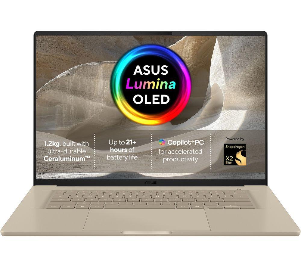 ASUS Zenbook A16 16inch Laptop, Copilot PC   Snapdragon X2, 1 TB SSD, Beige