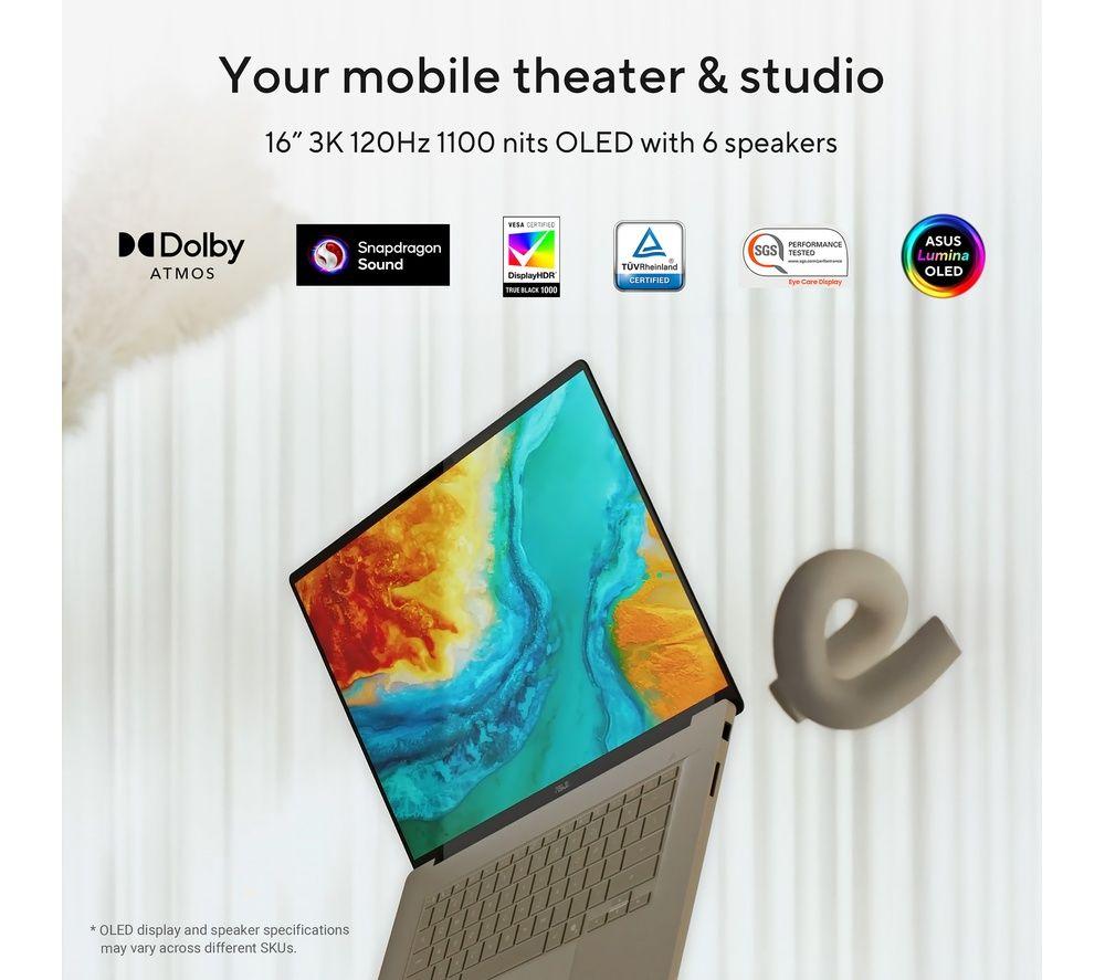ASUS Zenbook A16 16" Laptop, Copilot+ PC &ndash; Snapdragon X2, 1 TB SSD, Beige image number 8 of 12