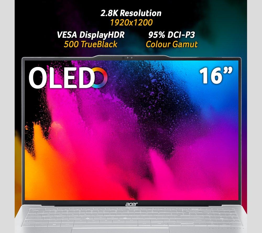 ACER Swift Air 16 OLED 16" Laptop, Copilot+ PC - AMD Ryzen AI 5, 1 TB SSD, Silver image number 3 of 7