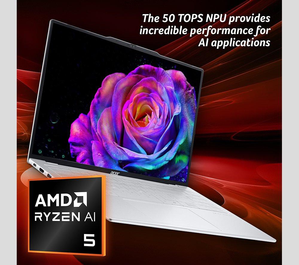 ACER Swift Air 16 OLED 16" Laptop, Copilot+ PC - AMD Ryzen AI 5, 1 TB SSD, Silver image number 4 of 7