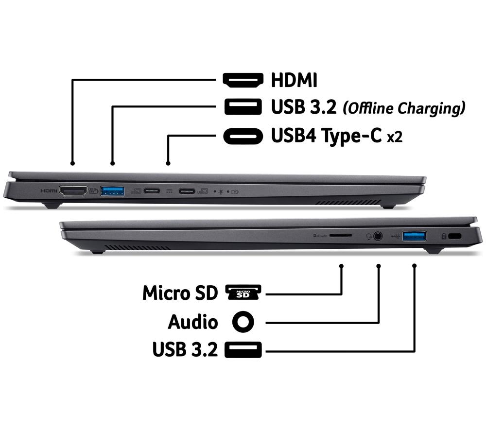 ACER Swift X 14 AI 14.5" Laptop, Copilot+ PC - AMD Ryzen AI 5 340, 512 GB SSD, Grey image number 9 of 10