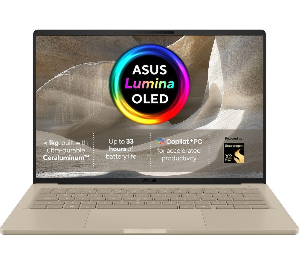 ASUS Zenbook A14 14inch Laptop, Copilot PC   Snapdragon X2, 1 TB SSD, Beige