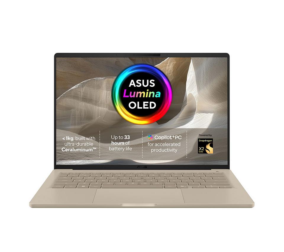 ASUS Zenbook A14 14" Refurbished Laptop, Copilot+ PC – Snapdragon X2 Elite, 1 TB SSD, Beige,A - Excellent Condition