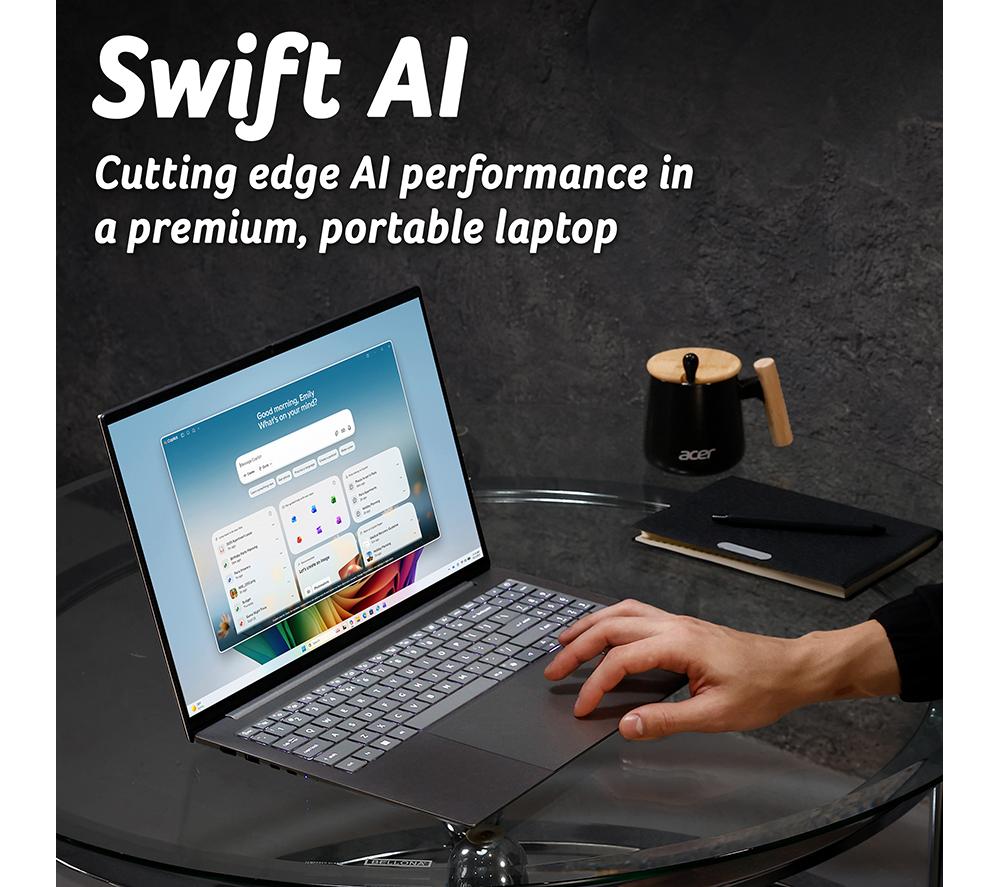 ACER Swift 16 AI 16" Laptop, Copilot+ PC - Intel&reg; Core&trade; Ultra X7, 1 TB SSD, Grey image number 2 of 11