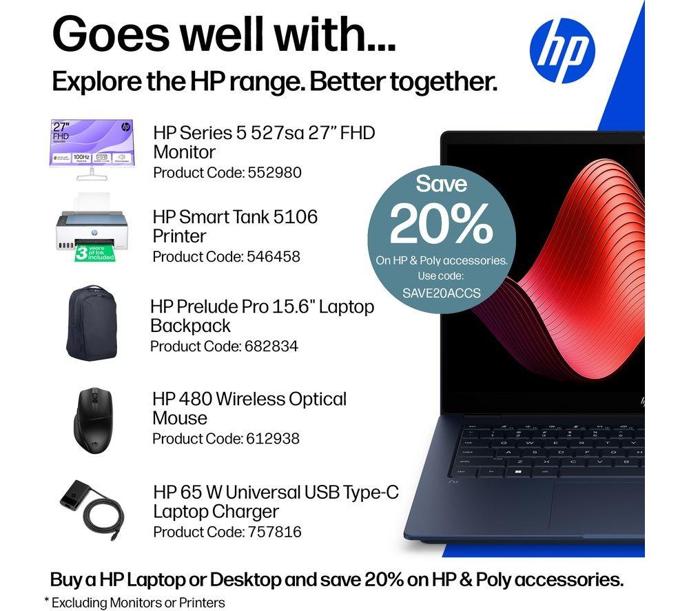 HP OmniBook X NGAI 14" Laptop, Copilot + PC - Intel&reg; Core&trade; Ultra 5, 1 TB SSD, Atmospheric Blue image number 11 of 24