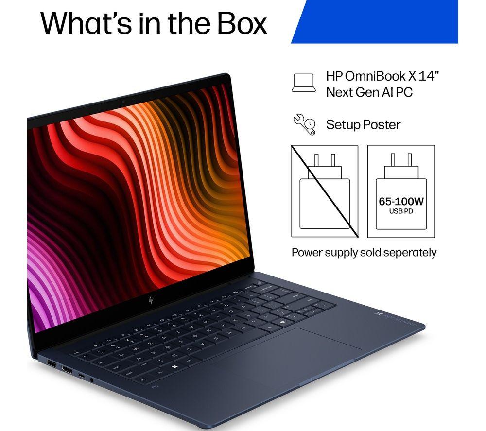 HP OmniBook X NGAI 14" Laptop, Copilot + PC - Intel&reg; Core&trade; Ultra 5, 1 TB SSD, Atmospheric Blue image number 12 of 24