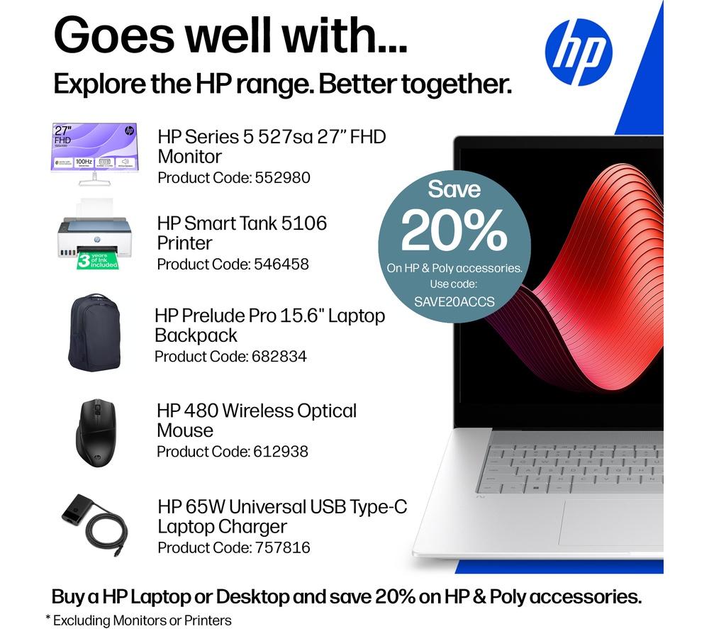 HP OmniBook X NGAI 17.3" Laptop - Intel&reg; Core&trade; Ultra 7, 1 TB SSD, Silver image number 3 of 25