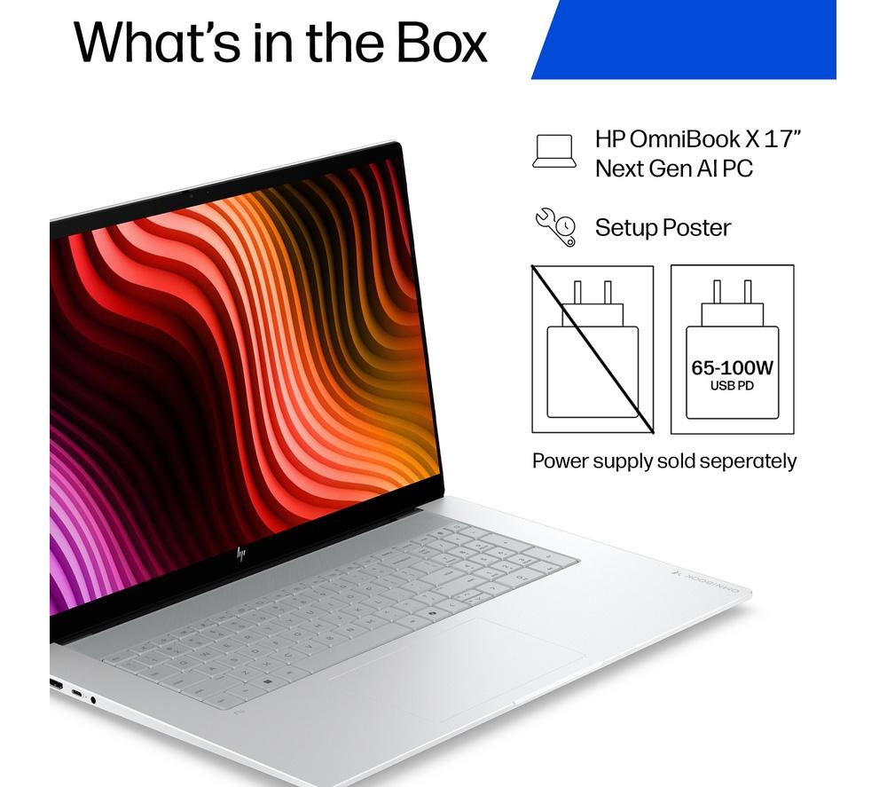 HP OmniBook X NGAI 17.3" Laptop - Intel&reg; Core&trade; Ultra 7, 1 TB SSD, Silver image number 4 of 25