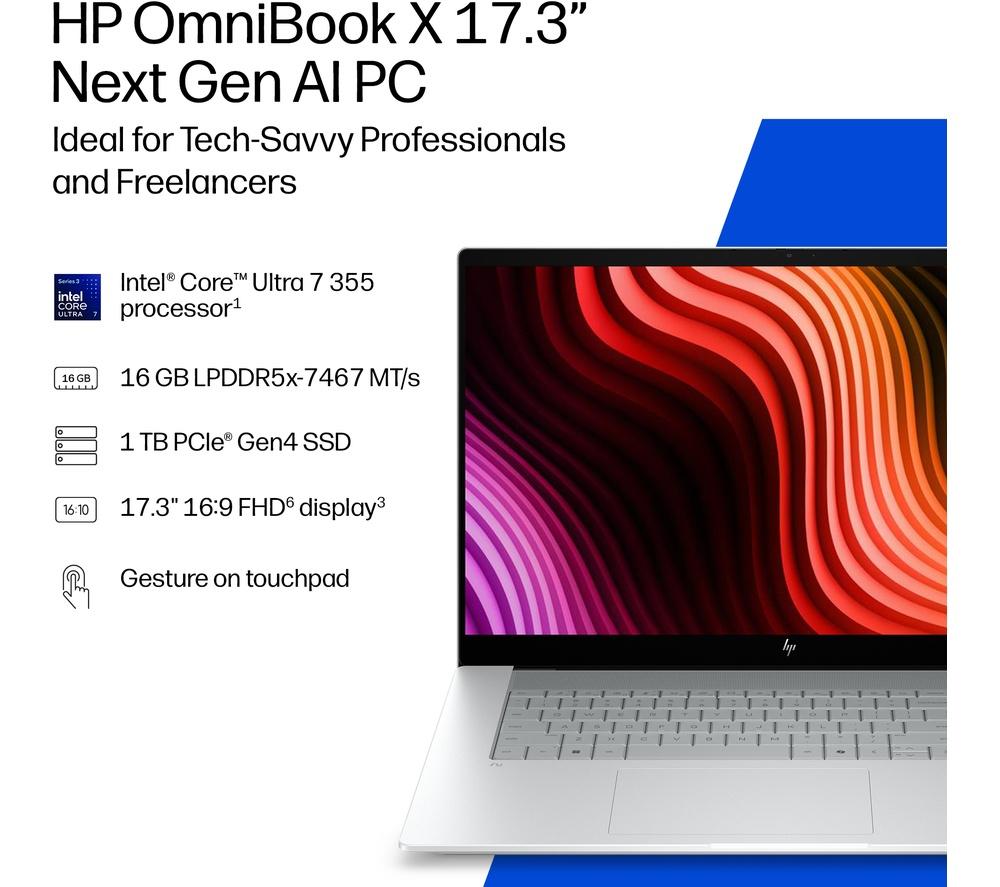 HP OmniBook X NGAI 17.3" Laptop - Intel&reg; Core&trade; Ultra 7, 1 TB SSD, Silver image number 5 of 25