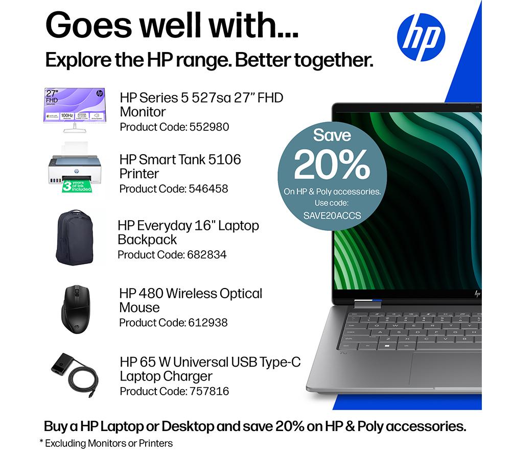 HP OmniBook X Flip NGAI 14" 2 in 1 Laptop - Intel&reg; Core&trade; Ultra 7, 1 TB SSD, Silver image number 2 of 26