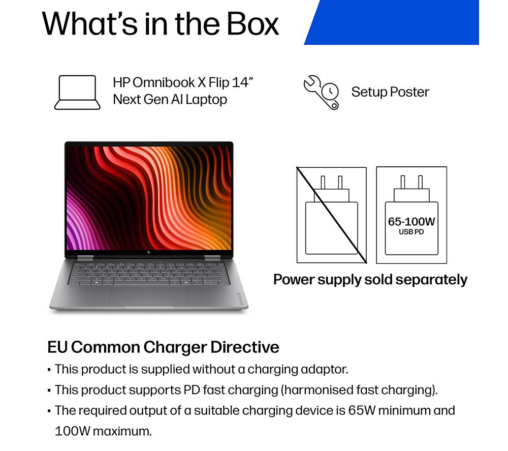 HP OmniBook X Flip NGAI 14" 2 in 1 Laptop - Intel&reg; Core&trade; Ultra 7, 1 TB SSD, Silver image number 3 of 26