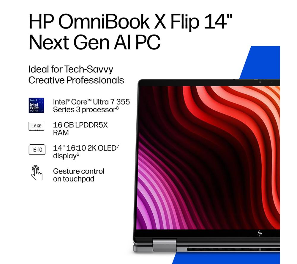 HP OmniBook X Flip NGAI 14" 2 in 1 Laptop - Intel&reg; Core&trade; Ultra 7, 1 TB SSD, Silver image number 5 of 26