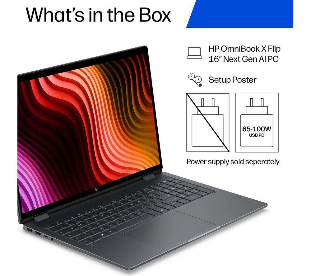 HP OmniBook X Flip NGAI 16" 2 in 1 Laptop - Intel&reg; Core&trade; Ultra 7, 1 TB SSD, Grey image number 4 of 25