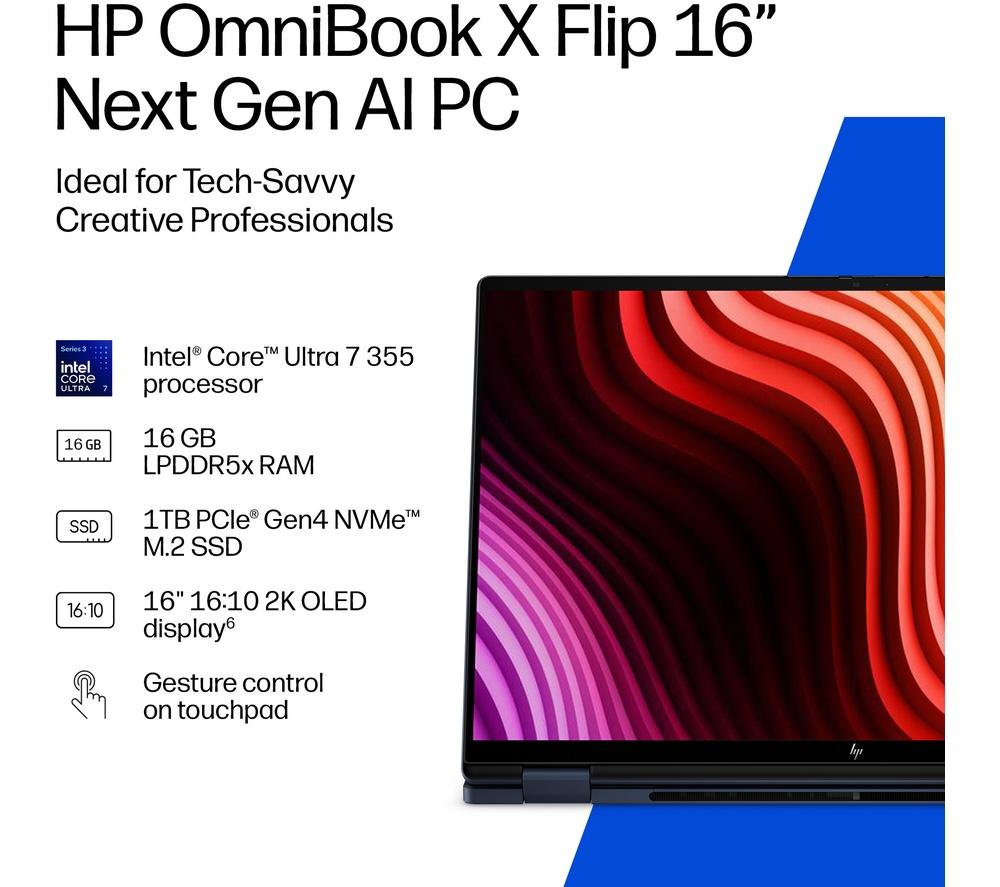 HP OmniBook X Flip NGAI 16" 2 in 1 Laptop - Intel&reg; Core&trade; Ultra 7, 1 TB SSD, Grey image number 5 of 25
