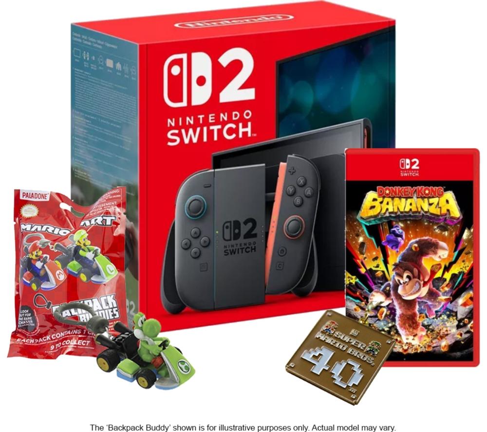 NINTENDO Switch 2, Super Mario Keychain, Backpack Buddies & Donkey Kong Bananza Bundle