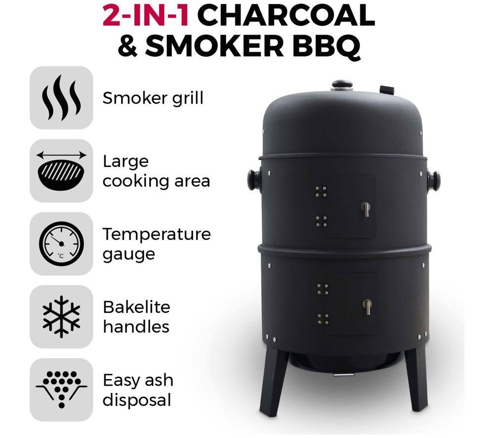 TOWER T978573 2 in 1 Smoker & Charcoal Grill - Black image number 3 of 6