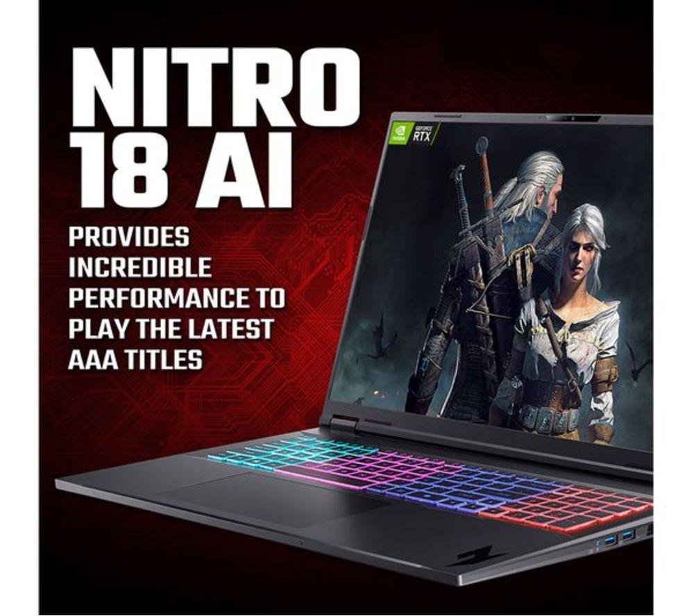 ACER Nitro 18 AI 18" Refurbished Gaming Laptop - AMD Ryzen AI 9, RTX 5070 Ti, 1 TB SSD (Very Good Condition) image number 2 of 8